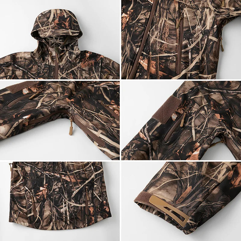 Men's Silent Soft Shell Camouflage Tactical Jacket — Waterproof Fleece Hunting Coat