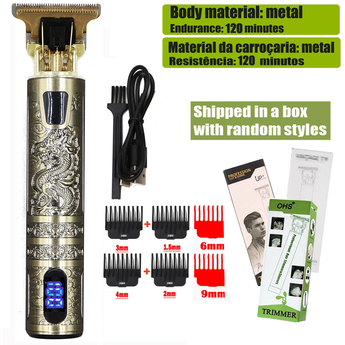 OHS Dragon Vintage T9 Professional Hair Clipper – Carving & Beard Trimmer, CE Certified