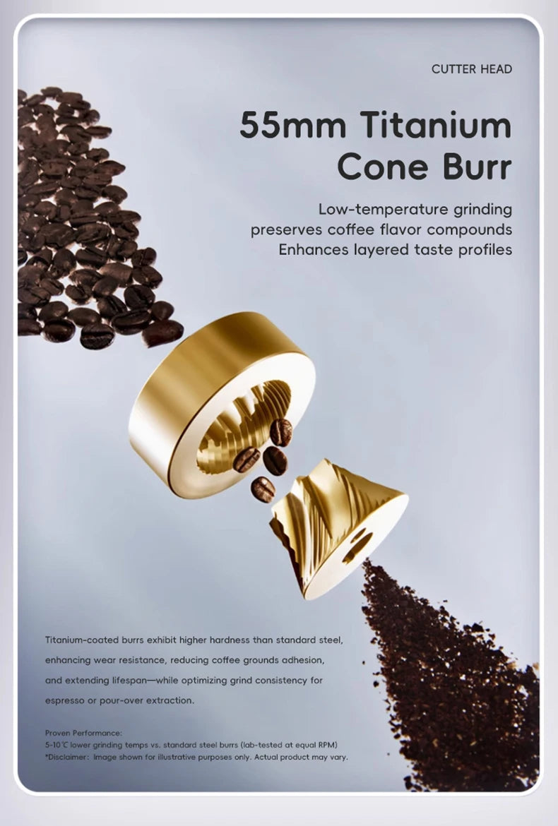 Electric Burr Coffee Grinder — 72W Conical Burr, 11+ Grind Settings, Aluminum Body