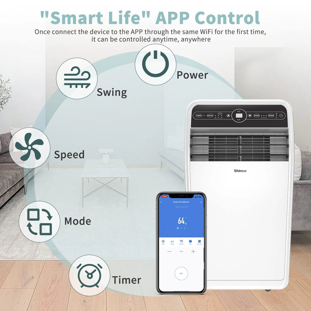12000 BTU Portable Air Conditioner WiFi Cool Fan Dehumidifier 450 SqFt Remote 24H Timer Install Kit, Custom
