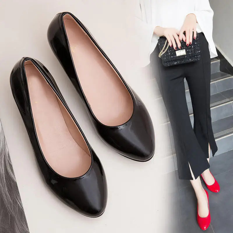 Women's Pointed Toe Thick Heel Work Shoes – Shallow Mouth Single Shoes