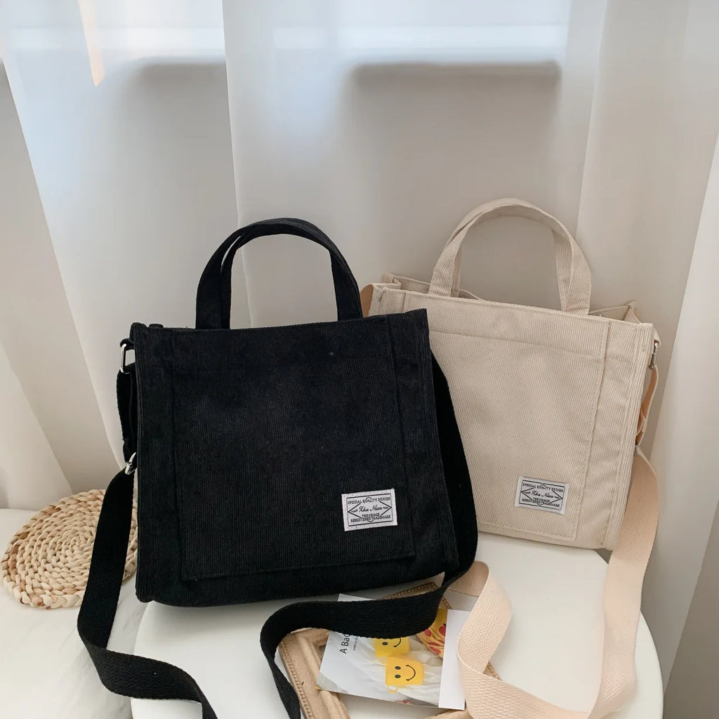 Corduroy Crossbody Tote Bag – Women's Square Casual Shoulder Bag & Travel Organiser