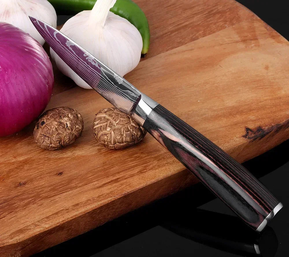 Damascus Kitchen Knife Set — Japanese Santoku, Cleaver, Slicing & Boning Knives
