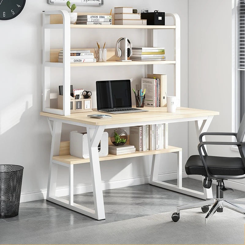 Computer Desk with Integrated Bookshelf — Simple Wood Writing Desk for Small Apartments, Multiple Sizes & Finishes