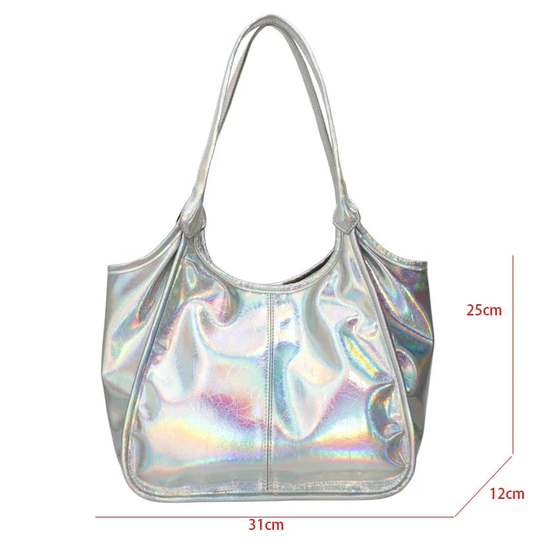Silver TPU Large Capacity Tote Bag – Luxury Business Shoulder Handbag for Women