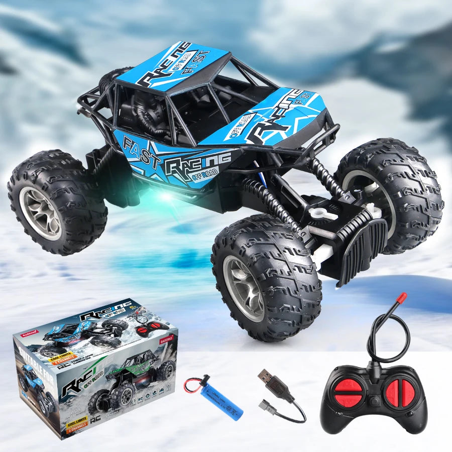 4-Way Remote Control Off-Road Climbing Toy Car with Lights & Anti-Slip Rubber Tires