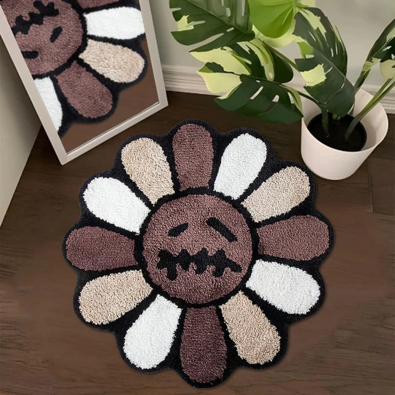 Dark Gothic Sunflower Rug – Absorbent Non-Slip Bath Mat & Bedside Carpet for Bedroom & Living Room