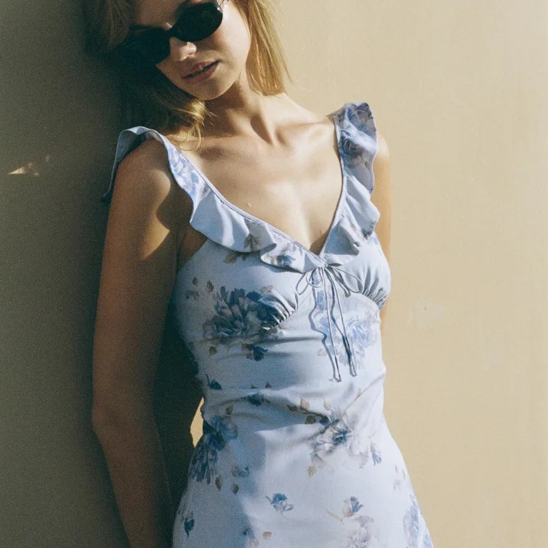 Floral Plunge Backless Maxi Dress — Sexy Fairy Beach Vacation Dress