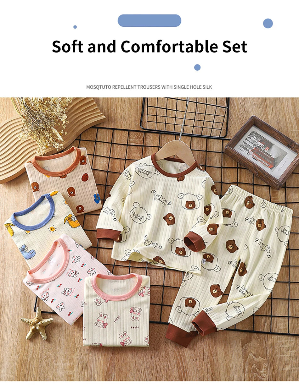 Kids' Casual Autumn Long Sleeve Cartoon Pajamas Set | Soft Comfortable Sleepwear Boys & Girls
