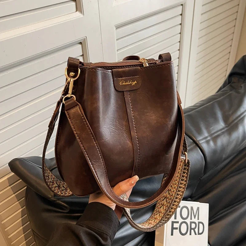 Vintage TPU Bucket Crossbody Bag – Designer Shoulder Handbag for Women