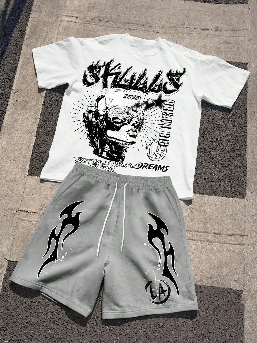Men's Letter Print Round Neck T-Shirt & Shorts Set – Breathable Casual Outdoor 2-Piece