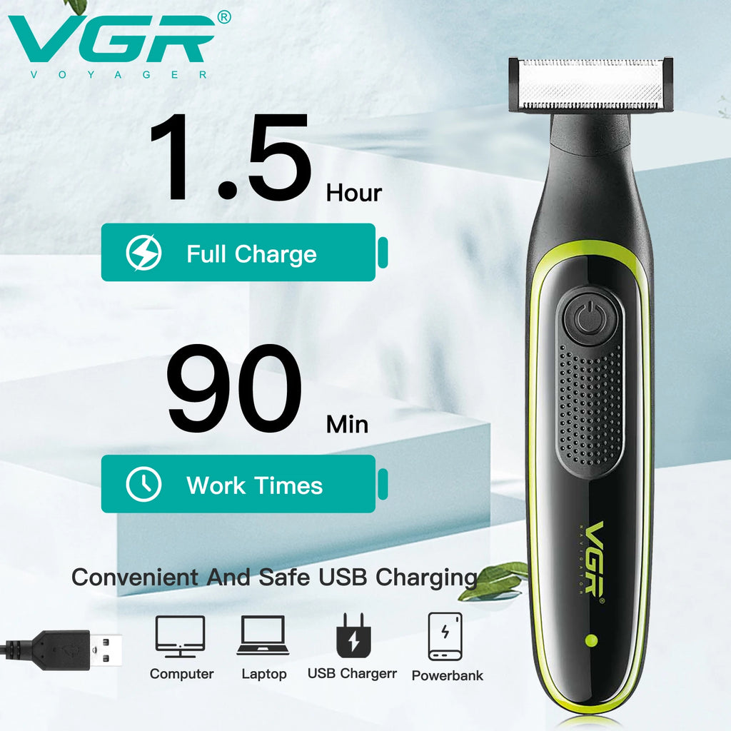 VGR One Blade Waterproof Hair & Beard Trimmer | IPX5 Wet/Dry, Rechargeable, 3 Guide Combs, Men & Women V-017