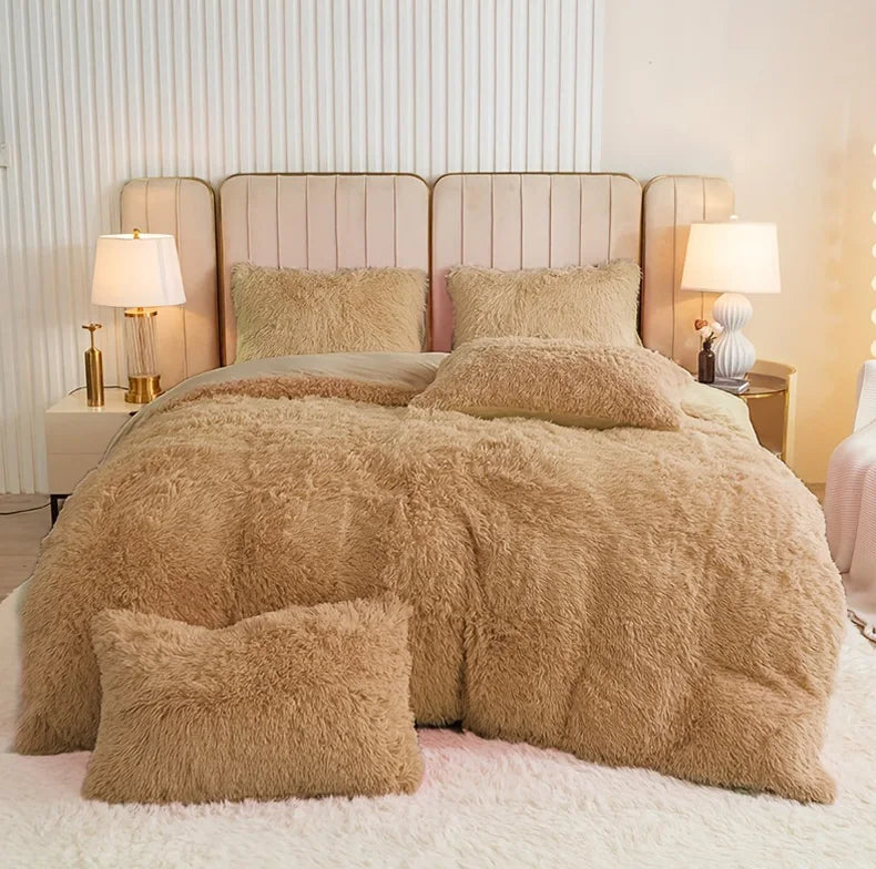 Plush Faux Fur Duvet Cover Set – Luxurious 3-Piece Bedding, 16 Colors & 10 Sizes