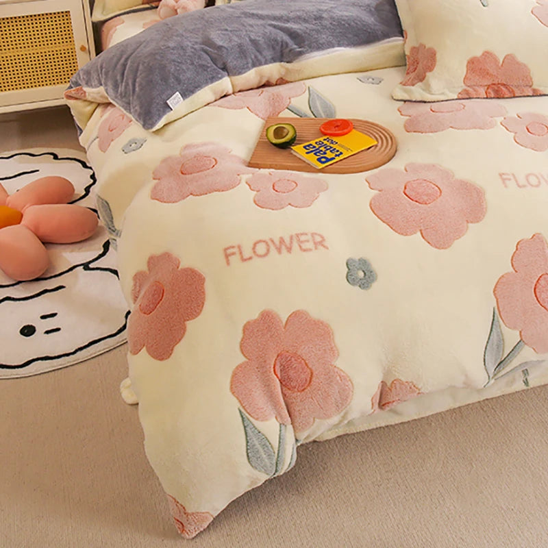 Double-Sided Flannel Coral Fleece Duvet Cover – Thick Warm Winter Bedding, 8 Colors & 6 Sizes