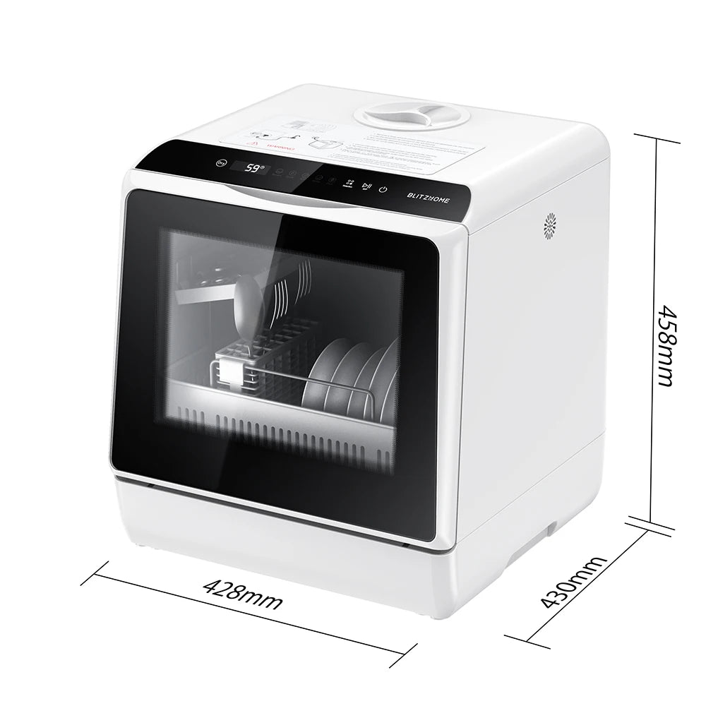 BlitzHome BH-CDW1 Smart Portable Countertop Dishwasher – APP Control, 4-6 Sets, Dual Water Inlet