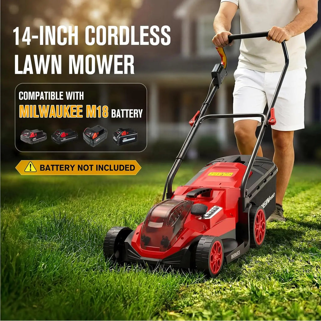 14-Inch Cordless Brushless Push Mower | 2-in-1 Mulching & Bagging, 5-Position Height, Milwaukee M18 Compatible (Tool Only)