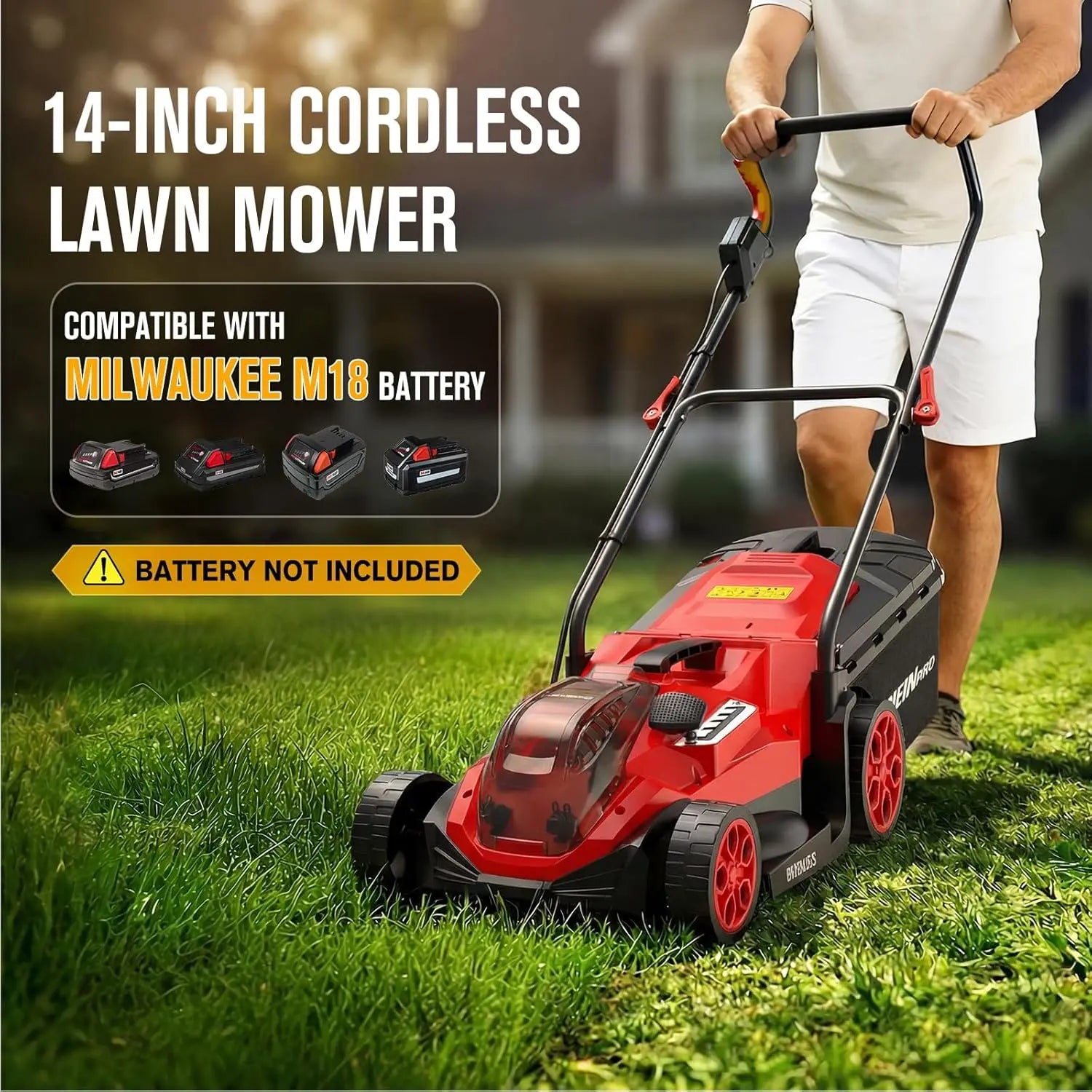 14-Inch Cordless Brushless Push Mower | 2-in-1 Mulching & Bagging, 5-Position Height, Milwaukee M18 Compatible (Tool Only)