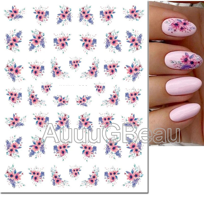 3D Summer Tropical Nail Art Sticker Decals — Palms, Butterflies & Flowers