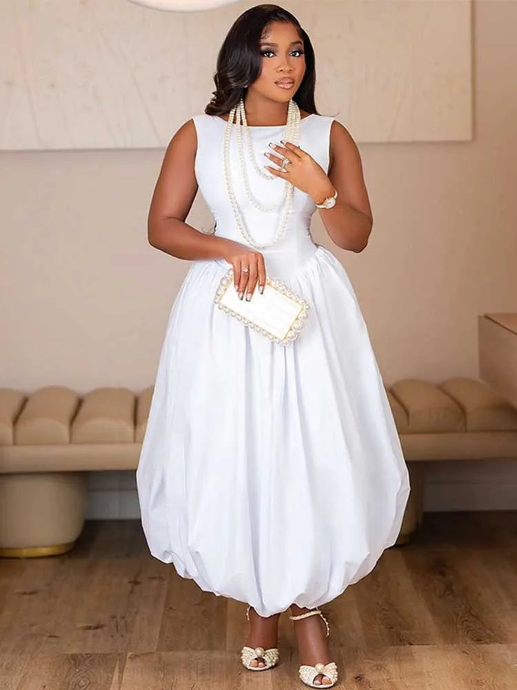 High Waist Corset Sleeveless Long Dress — Casual Fashion White Elegant Maxi Dress