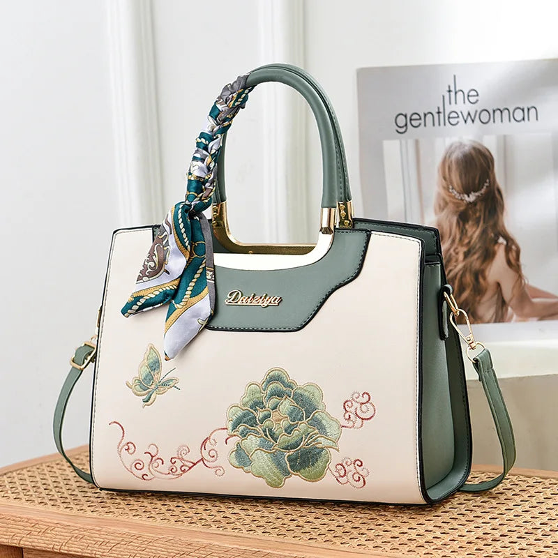 Luxury Embroidered Floral Soft PU Leather Crossbody Shoulder Bag – Casual Designer Handbag for Women