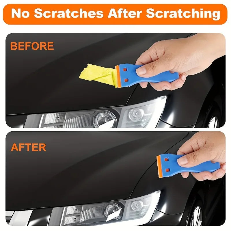 Scrape. Remove. Clean. — Multipurpose Plastic Scraper Set | Car Sticker Remover, Automotive Film Applying Tool & Glass Cleaning Scraper, 1 Scraper + 10 Blades