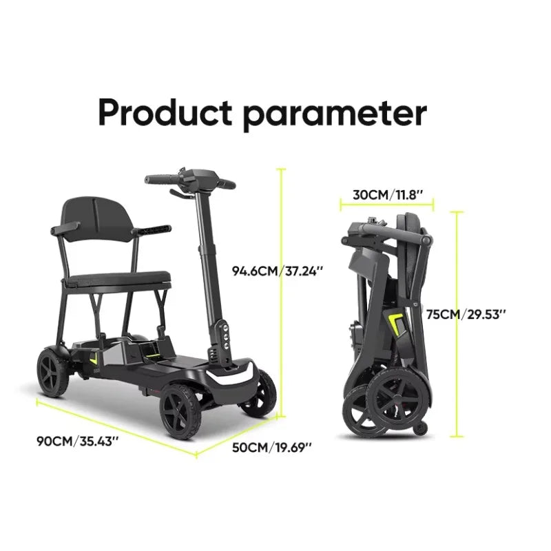 Lightweight 4-Wheel Mobility Scooter for Seniors, Foldable Aluminum