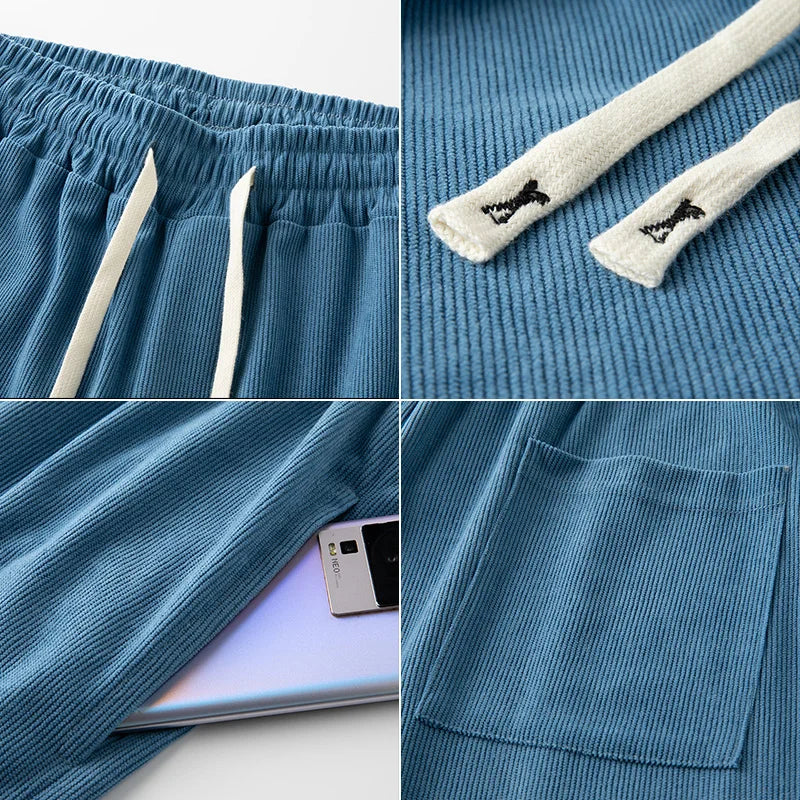 Men's Corduroy Stretch Letter Print Shorts — Casual Textured Shorts
