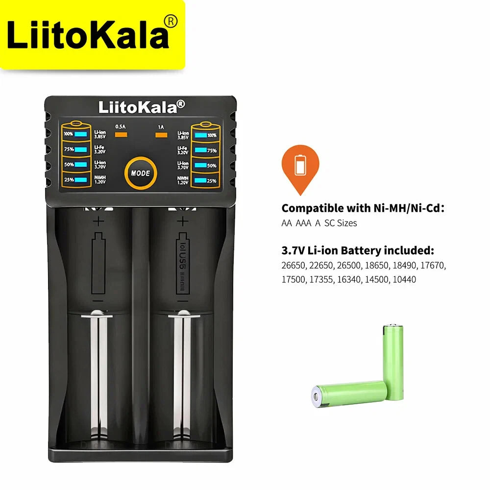 LiitoKala Lii-202 Smart Battery Charger – 18650, 21700, 26650, 14500 NiMH & Li-ion Universal Charger