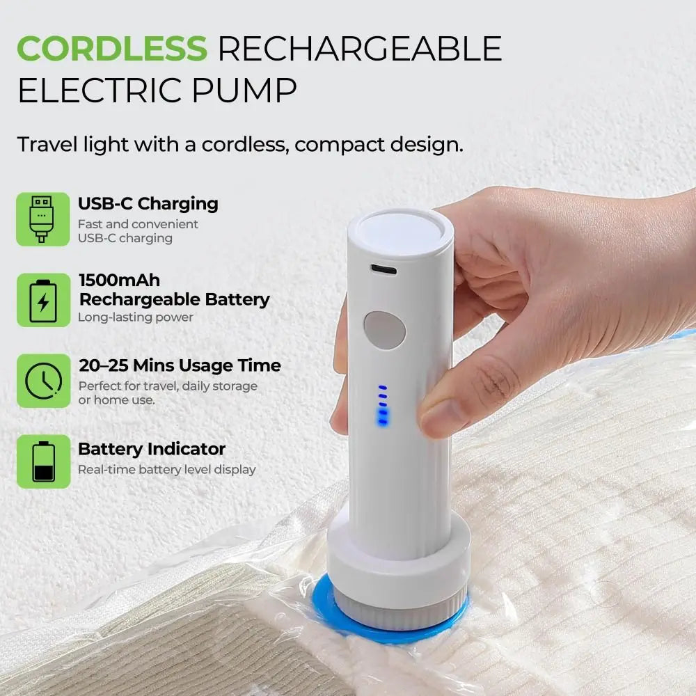 Rechargeable Electric Vacuum Pump – Portable Compression Bag Air Pump for Travel & Storage