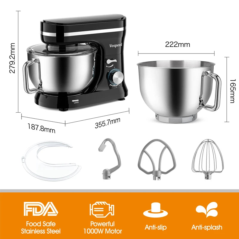 1000W Stand Mixer & Food Processor – 8+P Speed Electric Blender, Egg Whisk, Desktop Kitchen Mixer with Bowl