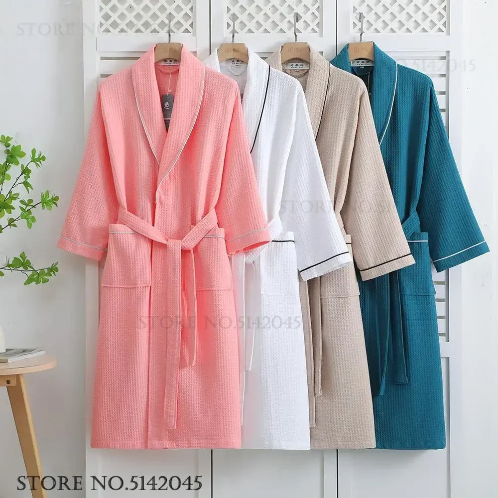 100% Cotton Waffle Couple Robe | Kimono Yukata Loungewear Bathrobe for Women & Men