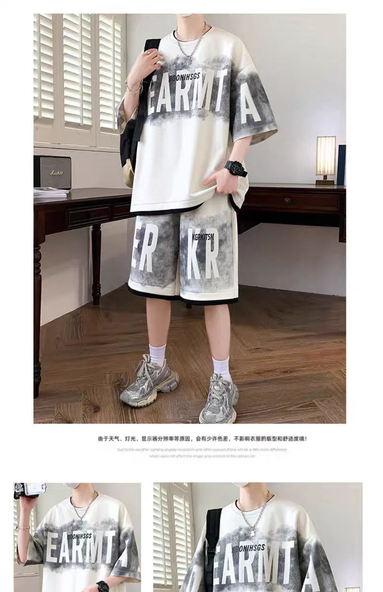Men's Korean High Street T-Shirt & Shorts Tracksuit – Trendy 2-Piece Designer Set (S–6XL)
