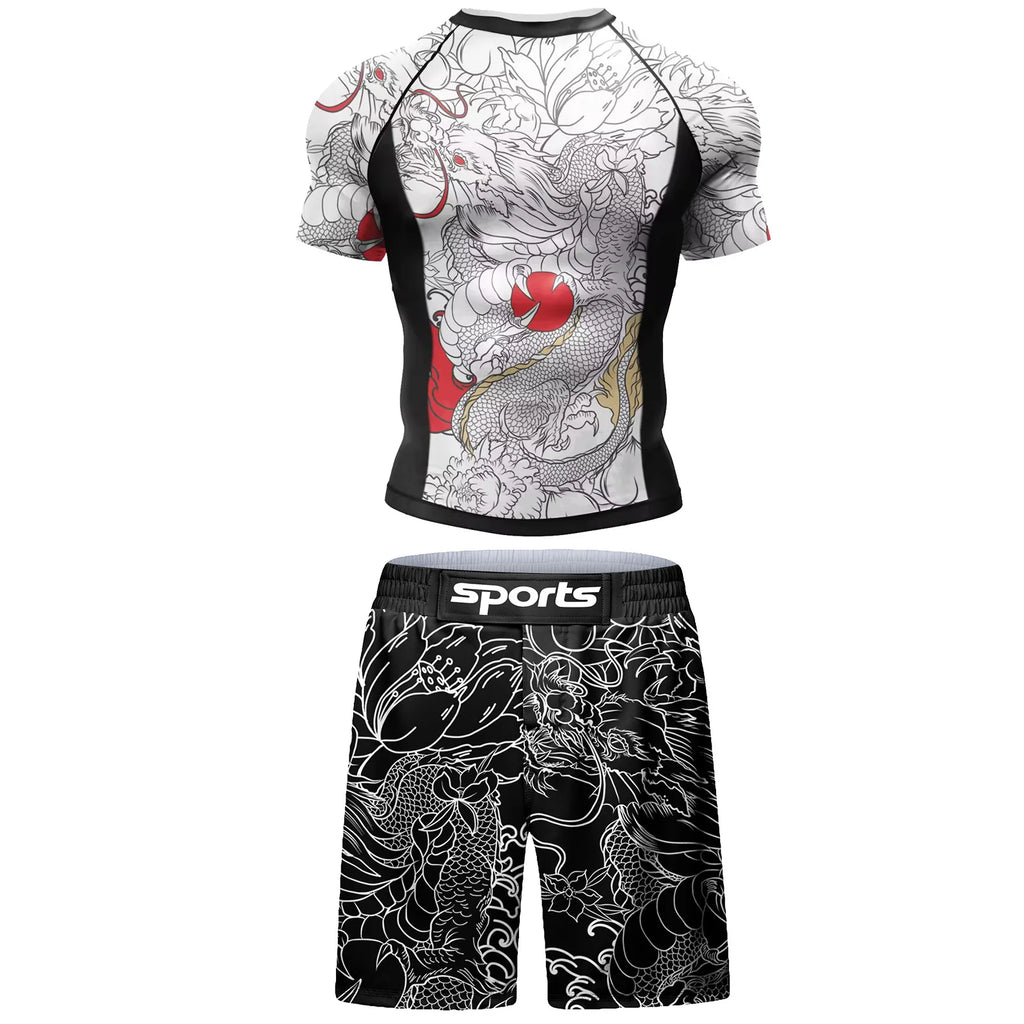 Men's MMA BJJ No-Gi Rashguard & Compression Set – Jiu Jitsu Boxing Muay Thai Sport Suit