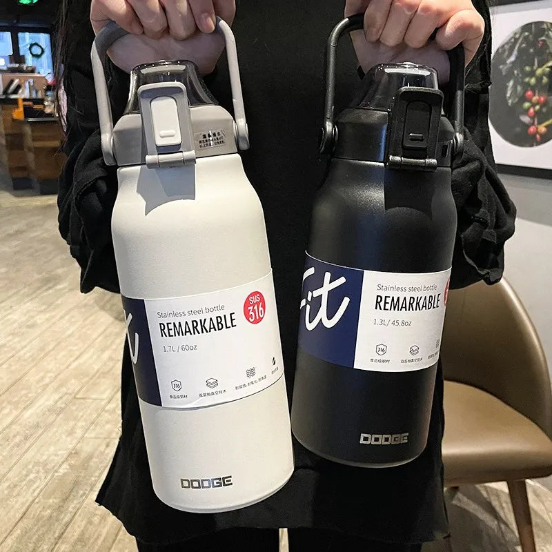 DODGE Large Capacity Vacuum Thermos Bottle with Straw – 1300ml/1700ml, 6–12Hr Insulated, CE/CIQ, 7 Colors