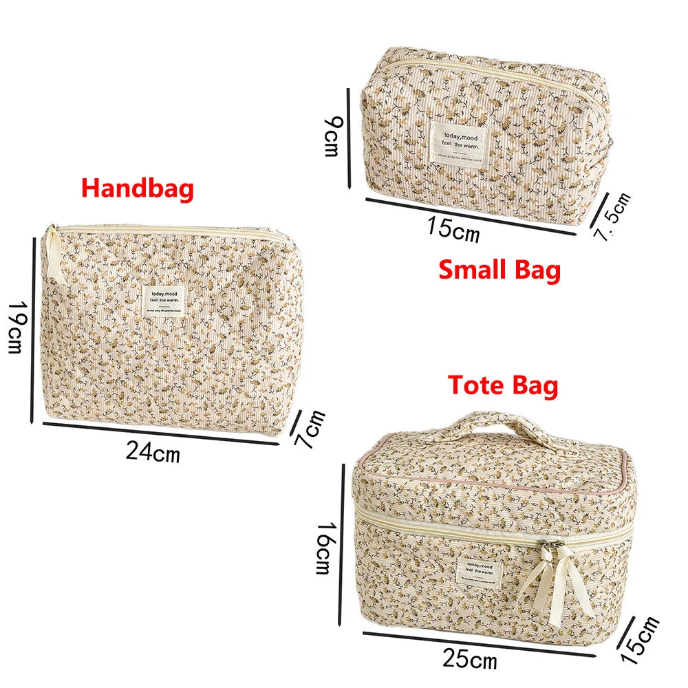 Vintage Floral Quilted Cosmetic Bag – Large Capacity Travel Makeup Organizer & Handbag Gift