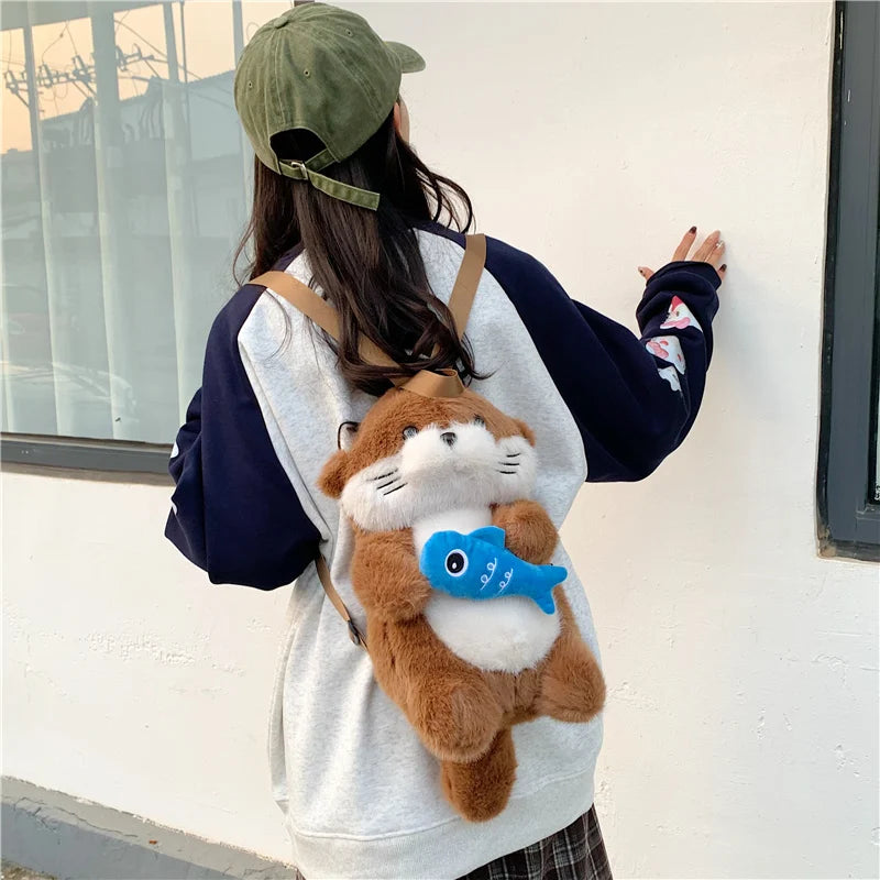 Otter Plush Backpack – Cute Stuffed Animal Bag for Kids & Girls