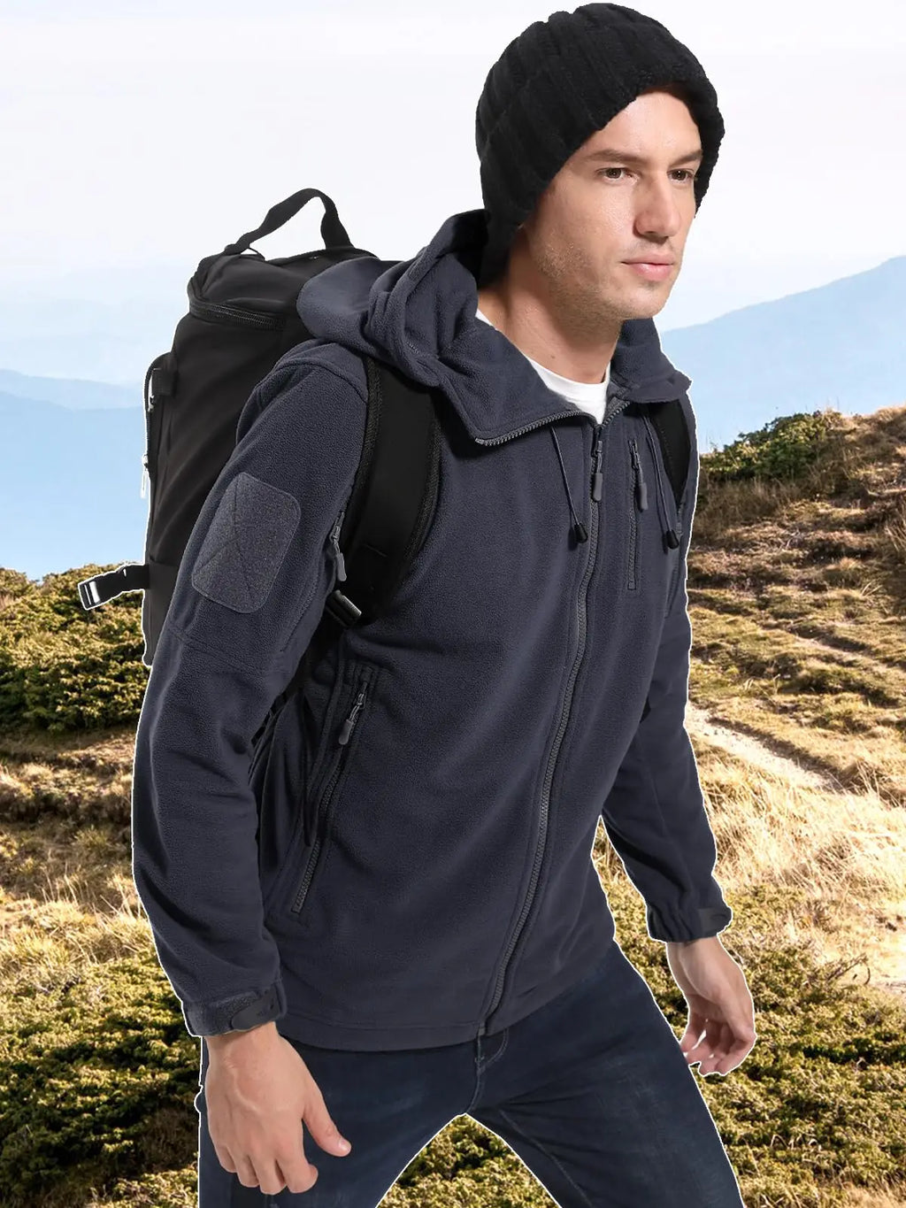 TACVASEN Men's Hooded Fleece Jacket – Full-Zip Windproof Warm Work Coat for Outdoor & Office