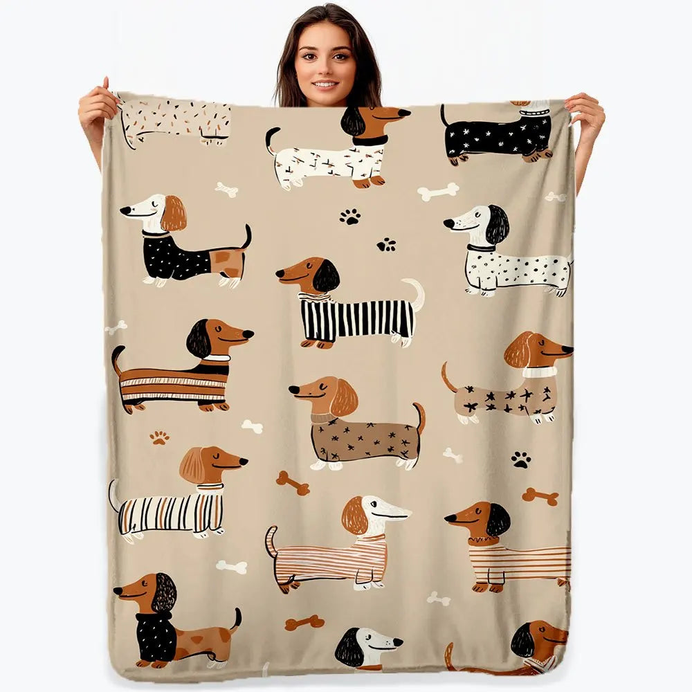 Dachshund Print Flannel Blanket – Soft Comfortable Dog Pattern Throw for Home & Travel, All Seasons