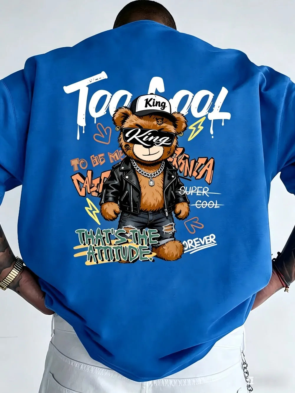 Men's Teddy Bear Skateboard Print T-Shirt — Breathable Lightweight Casual Street Top