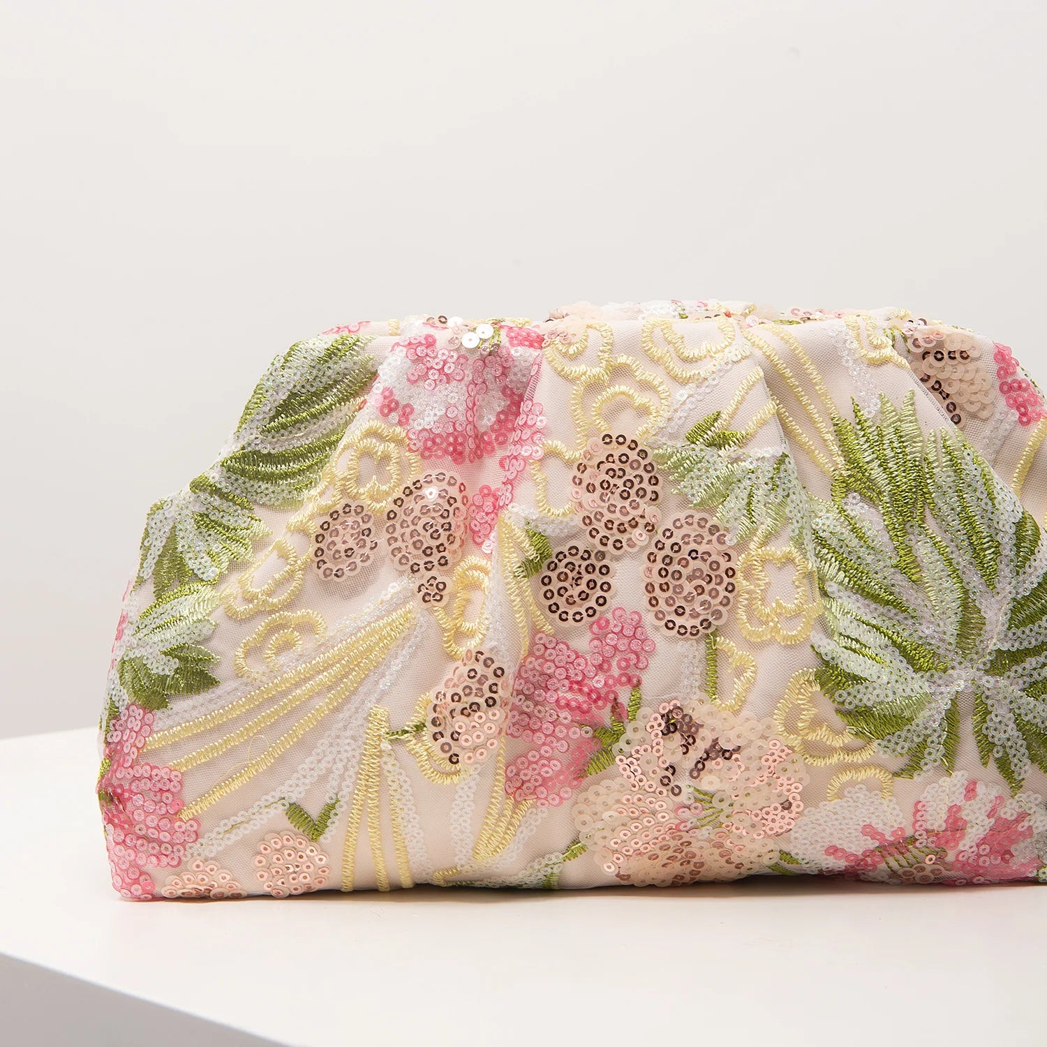 Sequin Floral Embroidery Clutch Bag – Gala Night Party Prom Wedding Evening Bag for Women