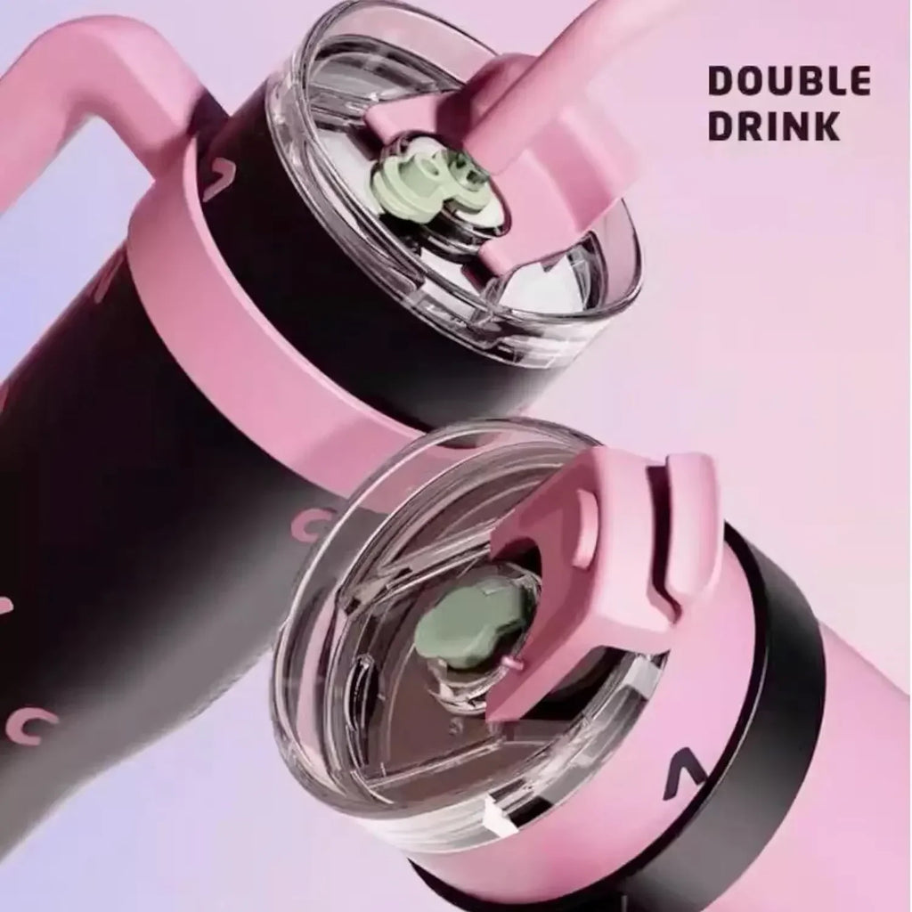 1200ml Stainless Steel Vacuum Insulated Tumbler with Straw – 6–12Hr Thermal, CIQ Certified, Outdoor & Travel, Pink & Black