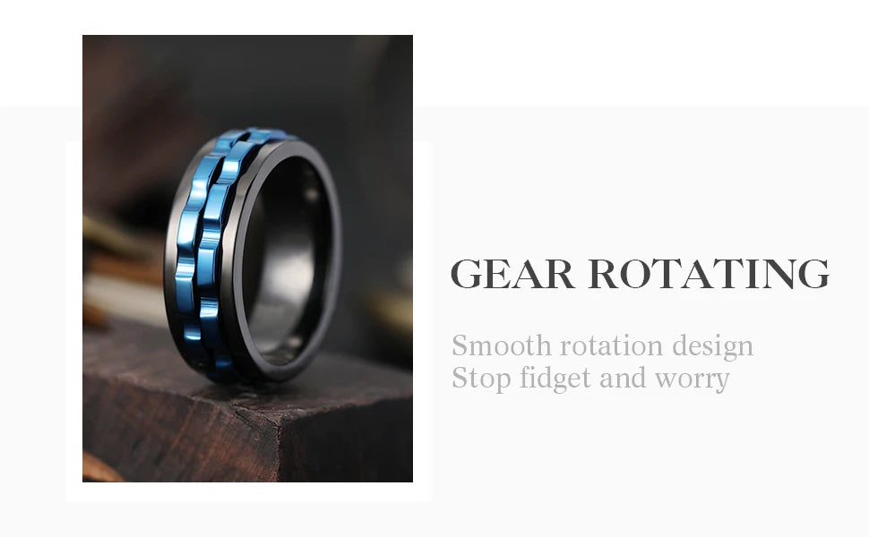 Punk Spinner Anxiety Fidget Ring — Stainless Steel Gear Chain Design for Men & Women
