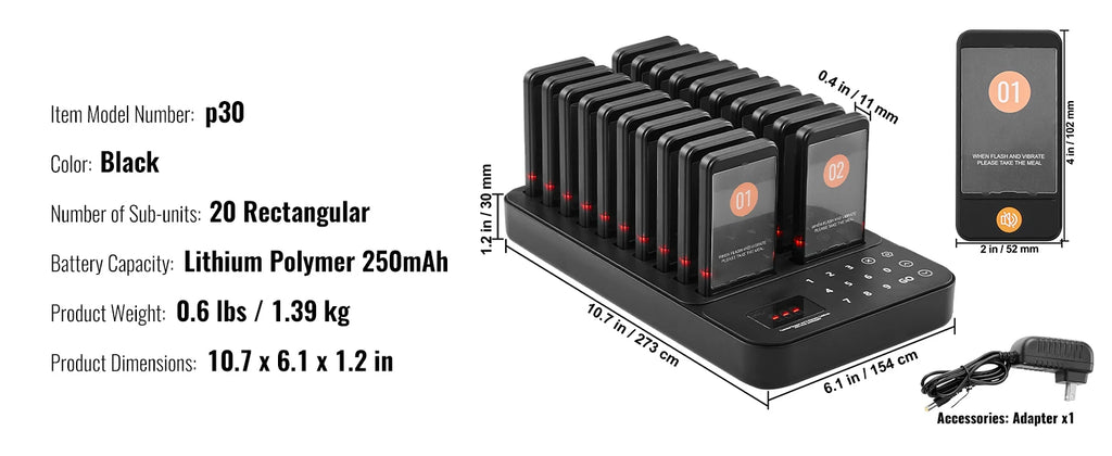 Wireless Restaurant Pager System — Guest Calling Beepers with Vibration & Flashing