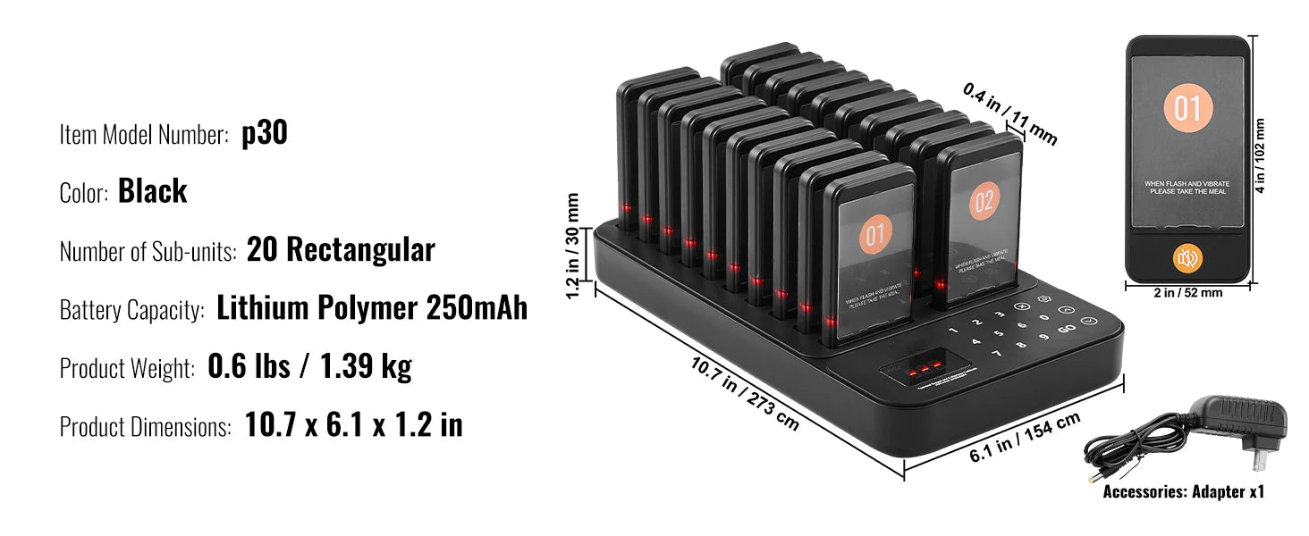 Wireless Restaurant Pager System — Guest Calling Beepers with Vibration & Flashing