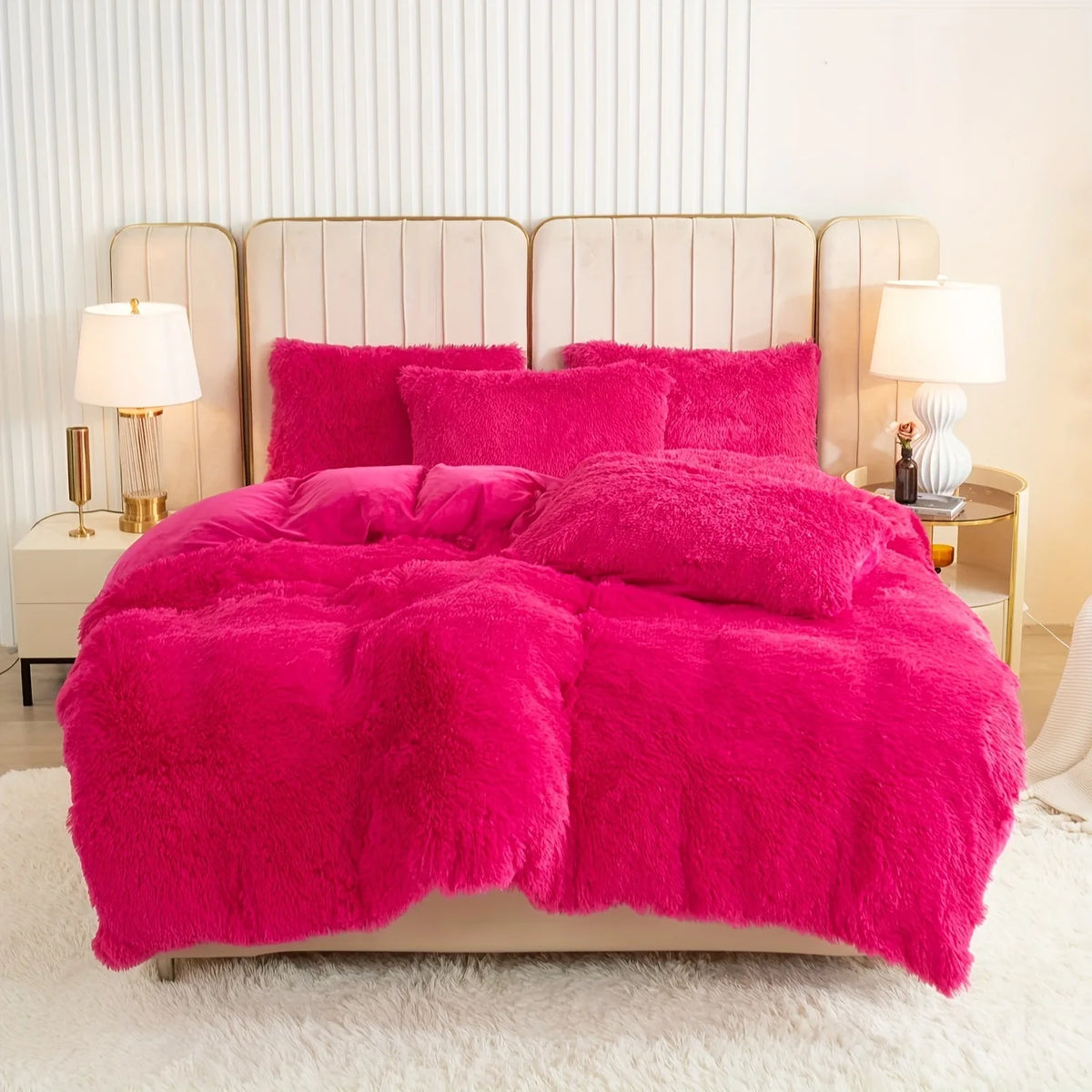 Plush Faux Fur Duvet Cover Set – Luxurious 3-Piece Bedding, 16 Colors & 10 Sizes