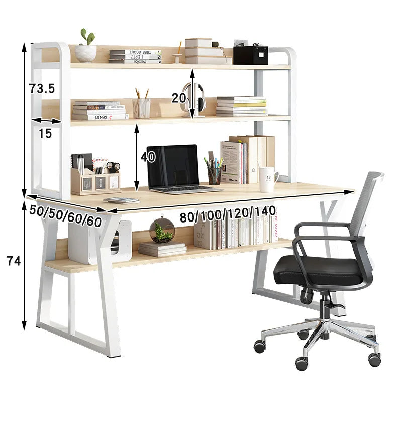 Computer Desk with Integrated Bookshelf — Simple Wood Writing Desk for Small Apartments, Multiple Sizes & Finishes