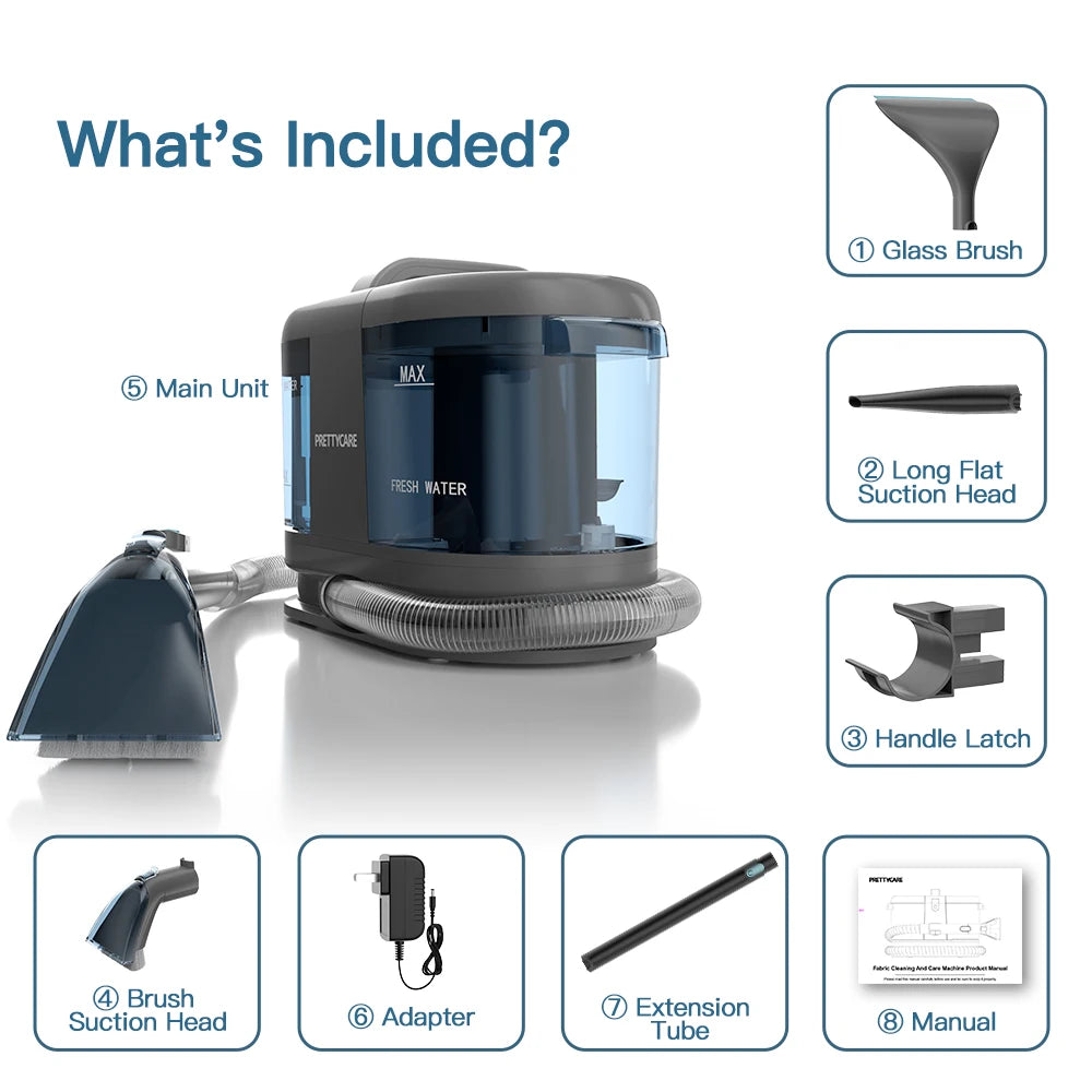 PrettyCare PC808 Cordless Carpet & Spot Vacuum Cleaner — 1.4m Hose, 30-Min Runtime, Wet Sprayer for Sofa & Car
