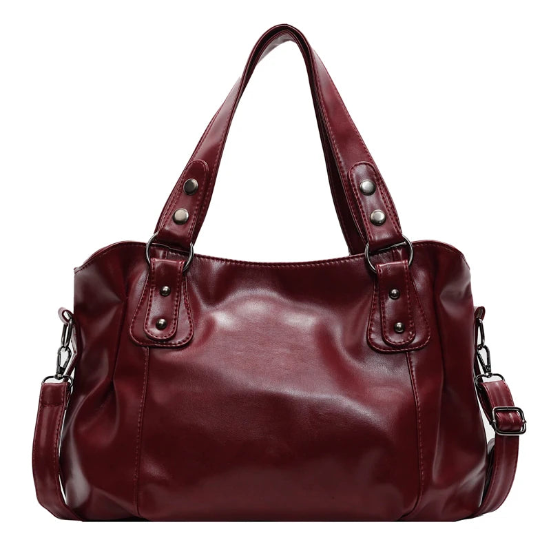 Retro Luxury PU Leather Tote Bag – Large Capacity Solid Color Crossbody Shoulder Bag for Women