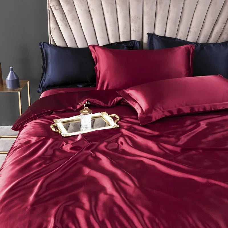 100% Pure Silk Bedding Set – 4-Piece Luxury Duvet Cover, Bedsheet & Pillowcases, Twin to King