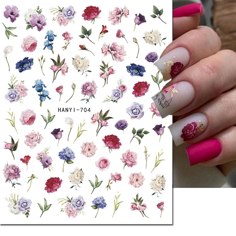 3D Summer Tropical Nail Art Sticker Decals — Palms, Butterflies & Flowers
